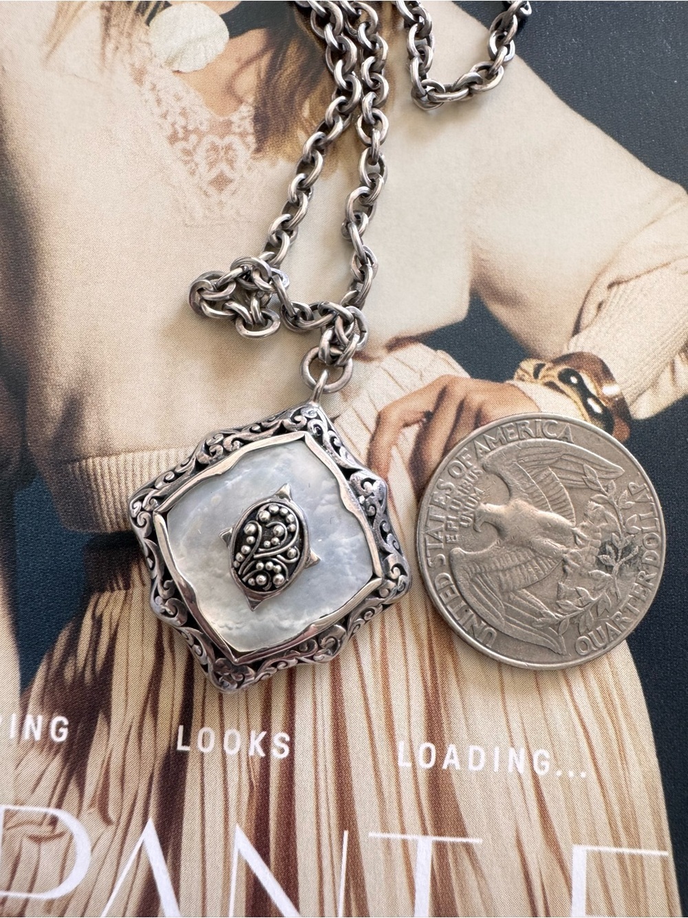 Lois Hills mother of pearl statement necklace with granulated accents - Picture 9 of 10